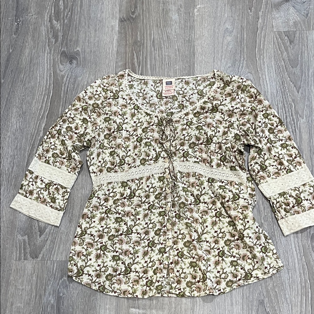 Vintage Faded Glory Floral 100% Cotton Peasant Top